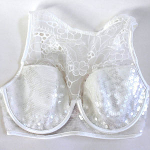 Victoria's Secret Mesh Petals Sequin Lace High Neck Balconet Bra Ivory